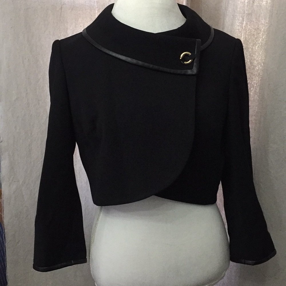Tahari Leather trimmed Envelope Collar Jacket